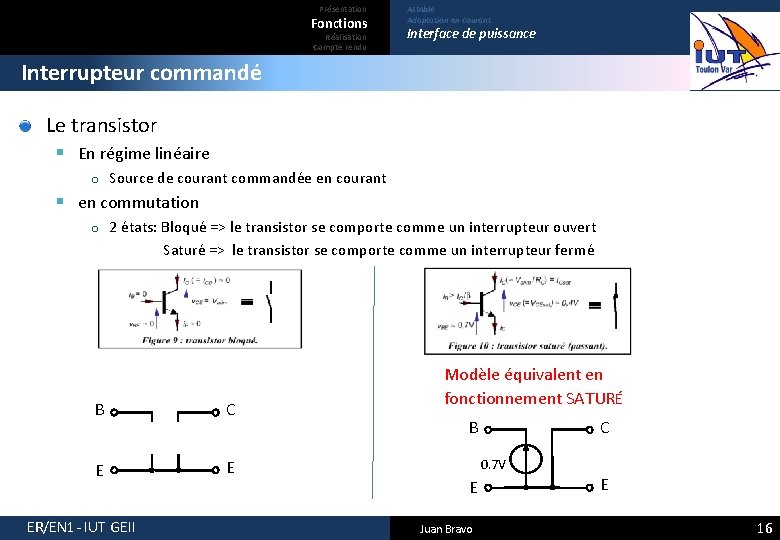 Présentation Fonctions Réalisation Compte rendu Astable Adaptation en courant Interface de puissance Interrupteur commandé