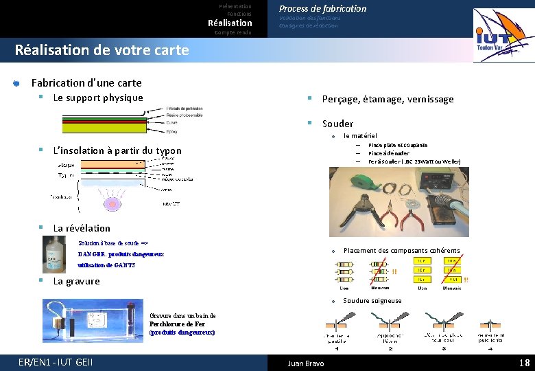 Présentation Fonctions Réalisation Compte rendu Process de fabrication Validation des fonctions Consignes de rédaction