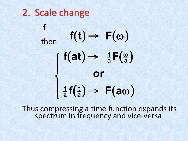 2. Scale change If then Thus compressing a time function expands its spectrum in 2. Scale change If then Thus compressing a time function expands its spectrum in