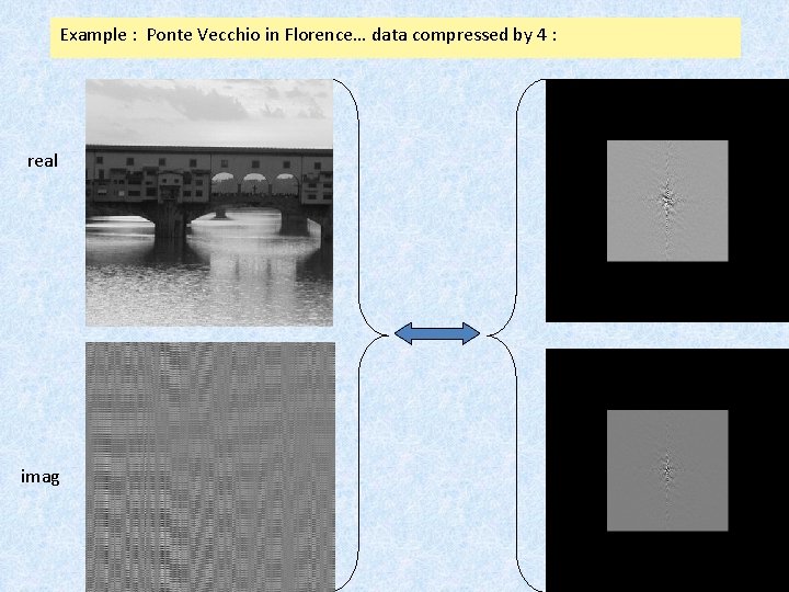 Example : Ponte Vecchio in Florence… data compressed by 4 : real imag Example : Ponte Vecchio in Florence… data compressed by 4 : real imag