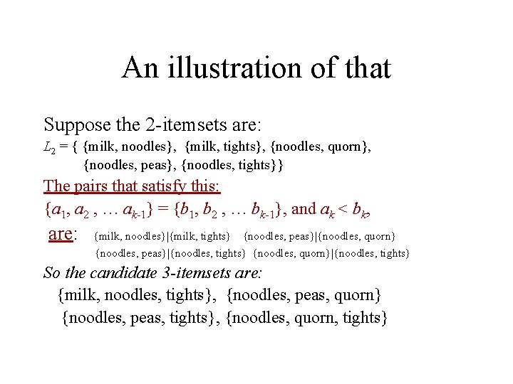 An illustration of that Suppose the 2 -itemsets are: L 2 = { {milk,