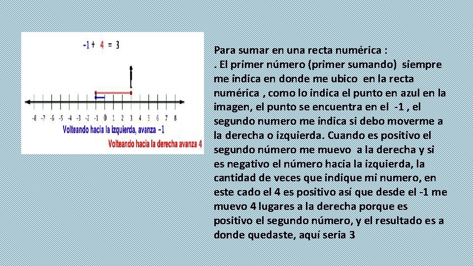 Para sumar en una recta numérica : . El primer número (primer sumando) siempre