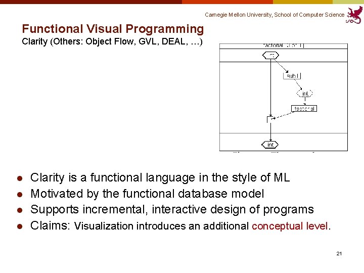 Carnegie Mellon University, School of Computer Science Functional Visual Programming Clarity (Others: Object Flow, Carnegie Mellon University, School of Computer Science Functional Visual Programming Clarity (Others: Object Flow,