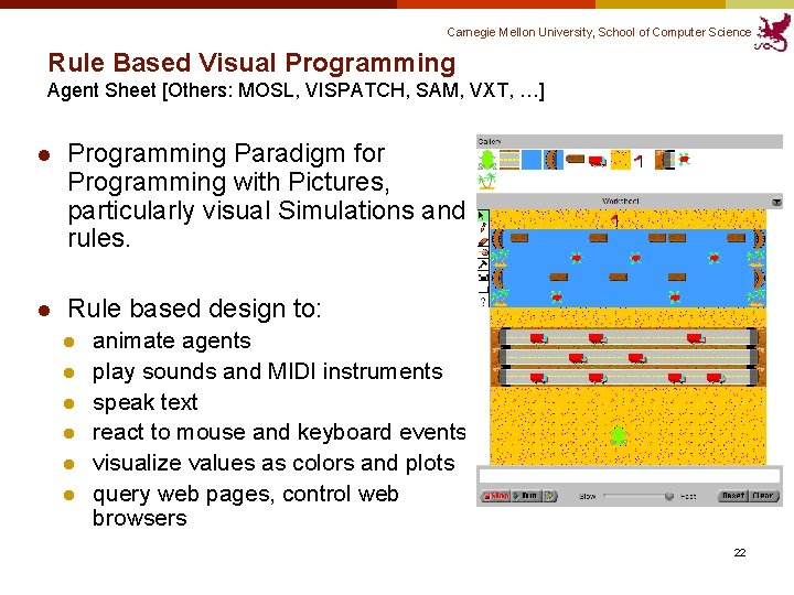 Carnegie Mellon University, School of Computer Science Rule Based Visual Programming Agent Sheet [Others: Carnegie Mellon University, School of Computer Science Rule Based Visual Programming Agent Sheet [Others: