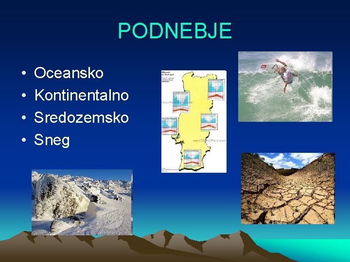 PODNEBJE • • Oceansko Kontinentalno Sredozemsko Sneg 