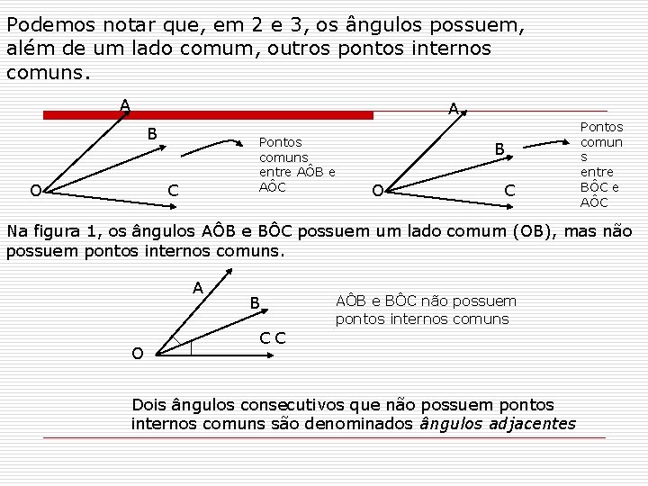 Podemos notar que, em 2 e 3, os ângulos possuem, além de um lado Podemos notar que, em 2 e 3, os ângulos possuem, além de um lado