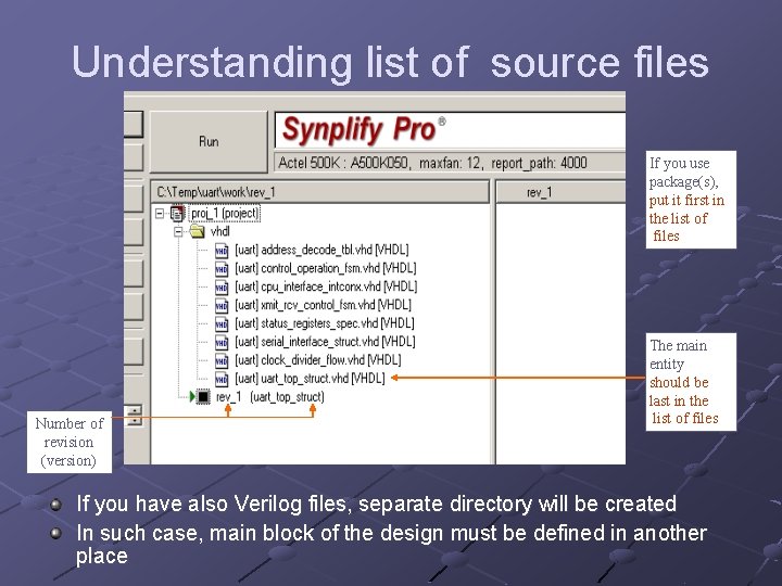 Understanding list of source files If you use package(s), put it first in the