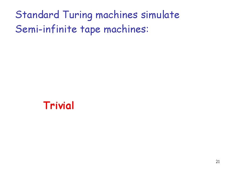 Standard Turing machines simulate Semi-infinite tape machines: Trivial 21 