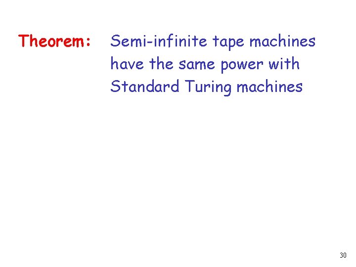 Theorem: Semi-infinite tape machines have the same power with Standard Turing machines 30 