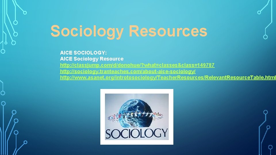 Sociology Resources AICE SOCIOLOGY: AICE Sociology Resource http: //classjump. com/d/donohue/? what=classes&class=149787 http: //sociology. tranteaches.