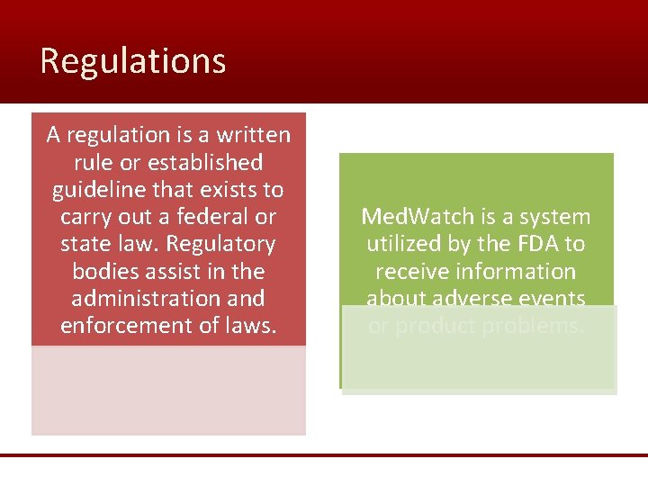 Regulations A regulation is a written rule or established guideline that exists to carry