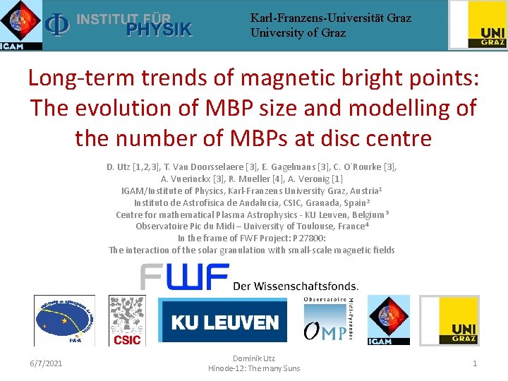 Karl-Franzens-Universität Graz University of Graz Long-term trends of magnetic bright points: The evolution of