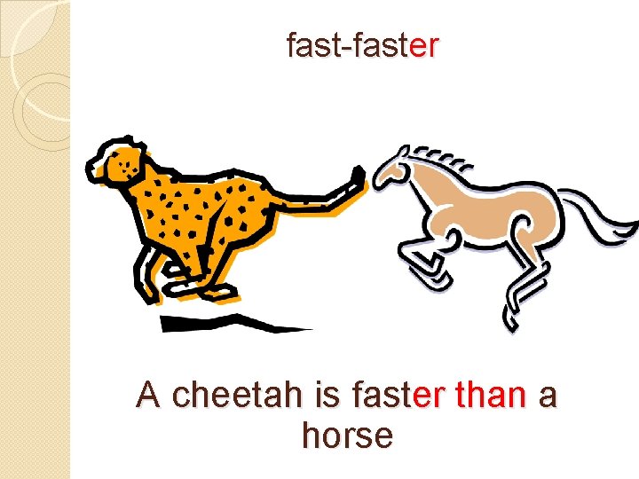 fast-faster A cheetah is faster than a horse 