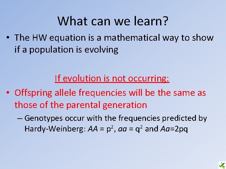 What can we learn? • The HW equation is a mathematical way to show What can we learn? • The HW equation is a mathematical way to show