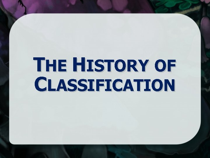 THE HISTORY OF CLASSIFICATION 