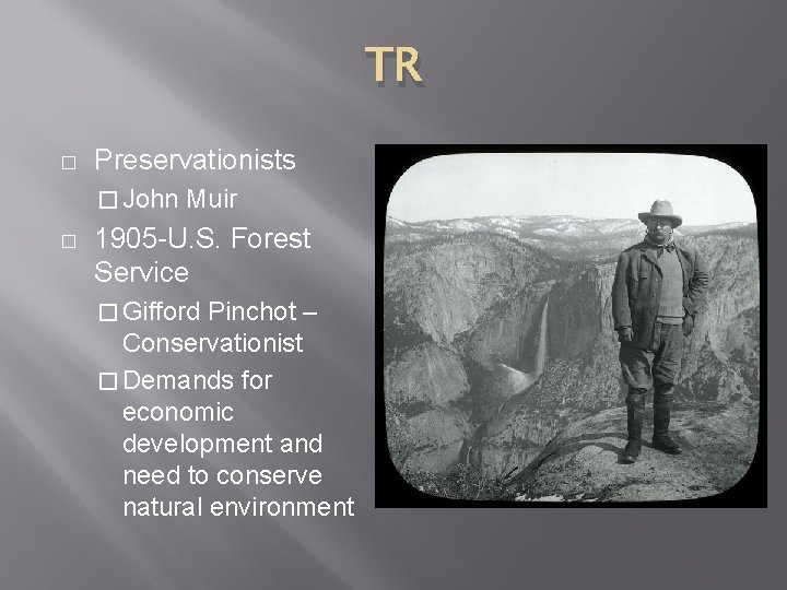 TR � Preservationists � John � Muir 1905 -U. S. Forest Service � Gifford
