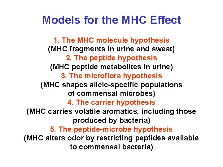 Models for the MHC Effect 1. The MHC molecule hypothesis (MHC fragments in urine