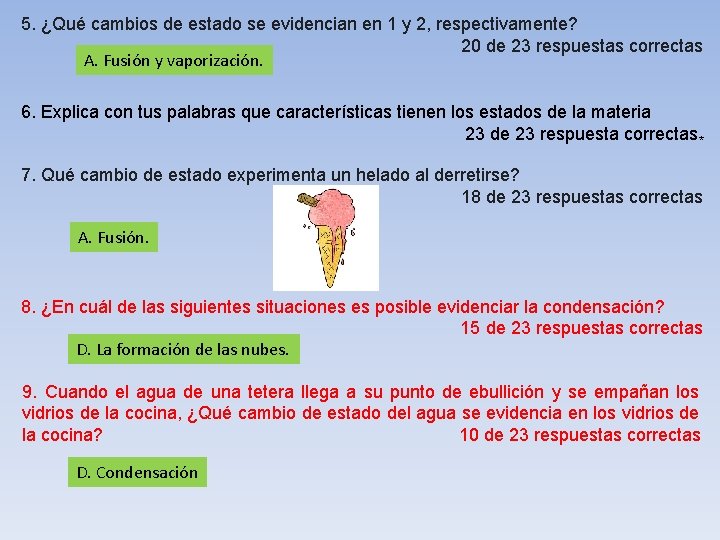 5. ¿Qué cambios de estado se evidencian en 1 y 2, respectivamente? 20 de