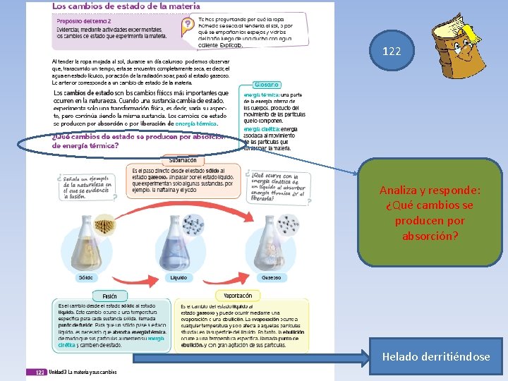 122 Analiza y responde: ¿Qué cambios se producen por absorción? Helado derritiéndose 