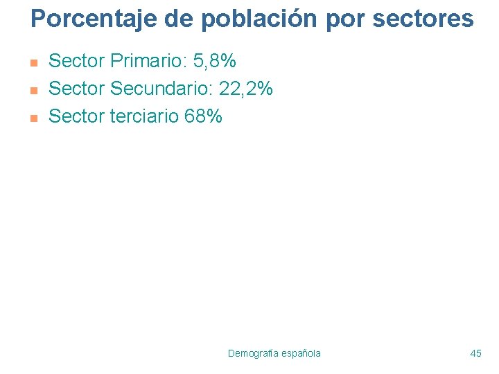 Porcentaje de población por sectores n n n Sector Primario: 5, 8% Sector Secundario: