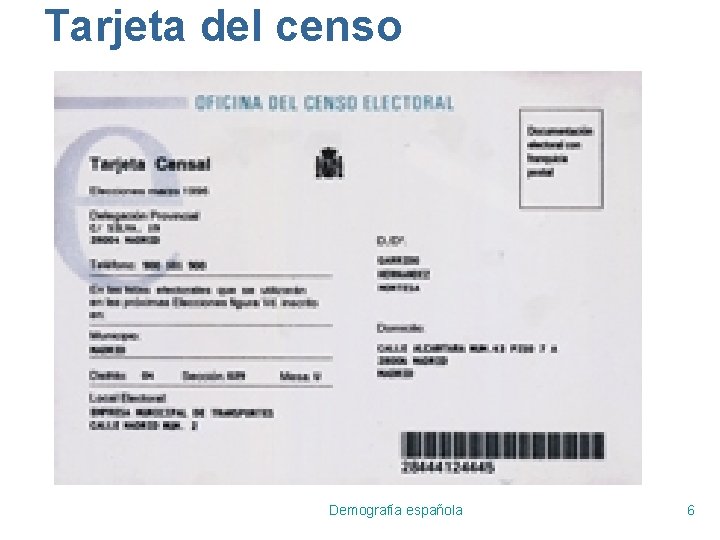 Tarjeta del censo Demografía española 6 