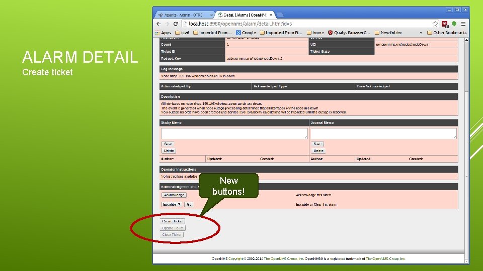 ALARM DETAIL Create ticket New buttons! 