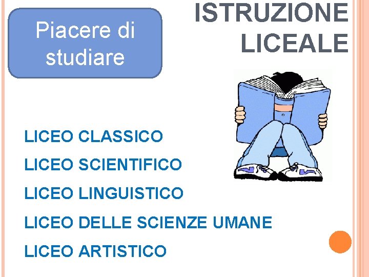 Piacere di studiare ISTRUZIONE LICEALE LICEO CLASSICO LICEO SCIENTIFICO LICEO LINGUISTICO LICEO DELLE SCIENZE