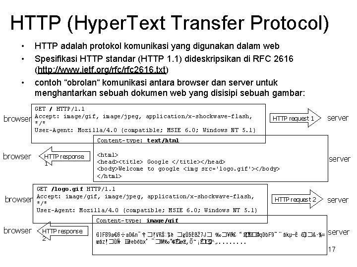 HTTP (Hyper. Text Transfer Protocol) • • • browser HTTP adalah protokol komunikasi yang