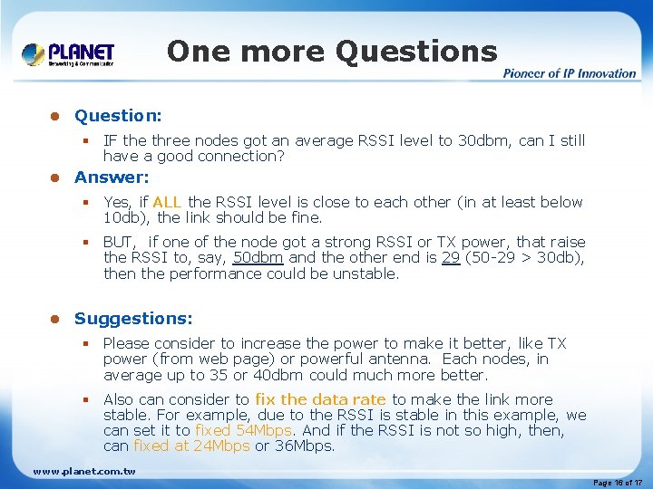 One more Questions l Question: § IF the three nodes got an average RSSI One more Questions l Question: § IF the three nodes got an average RSSI