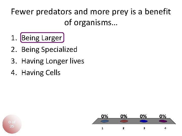 Fewer predators and more prey is a benefit of organisms… 1. 2. 3. 4. Fewer predators and more prey is a benefit of organisms… 1. 2. 3. 4.
