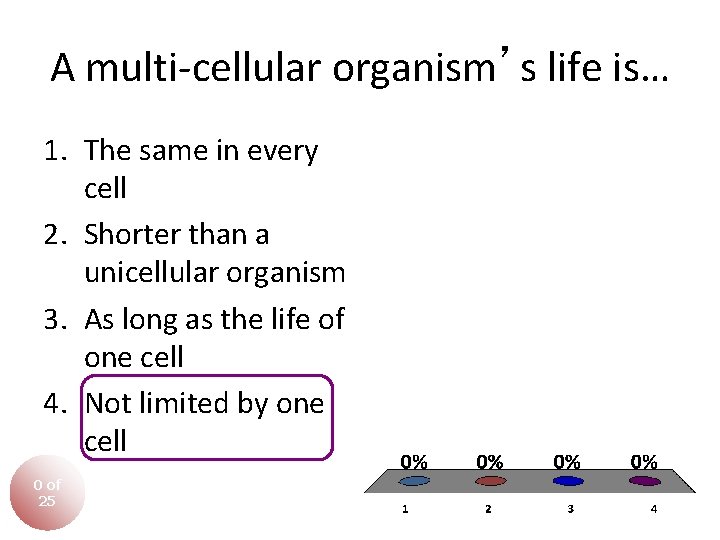 A multi-cellular organism’s life is… 1. The same in every cell 2. Shorter than A multi-cellular organism’s life is… 1. The same in every cell 2. Shorter than