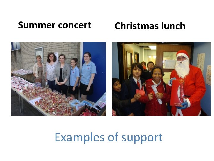 Summer concert Christmas lunch Examples of support 