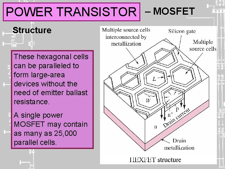 POWER TRANSISTOR Structure These hexagonal cells can be paralleled to form large-area devices without