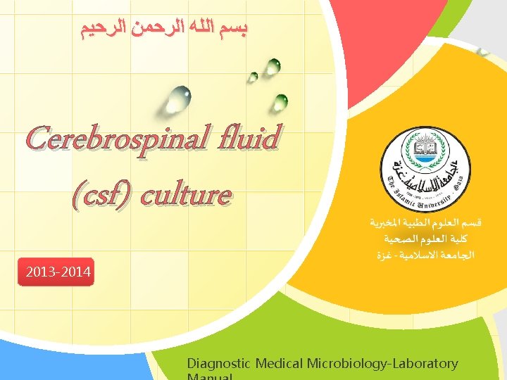  ﺑﺴﻢ ﺍﻟﻠﻪ ﺍﻟﺮﺣﻤﻦ ﺍﻟﺮﺣﻴﻢ Cerebrospinal fluid (csf) culture 2013 -2014 L/O/G/O Diagnostic Medical