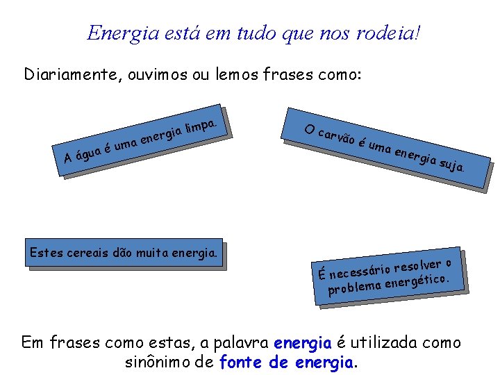 Energia está em tudo que nos rodeia! Diariamente, ouvimos ou lemos frases como: gua