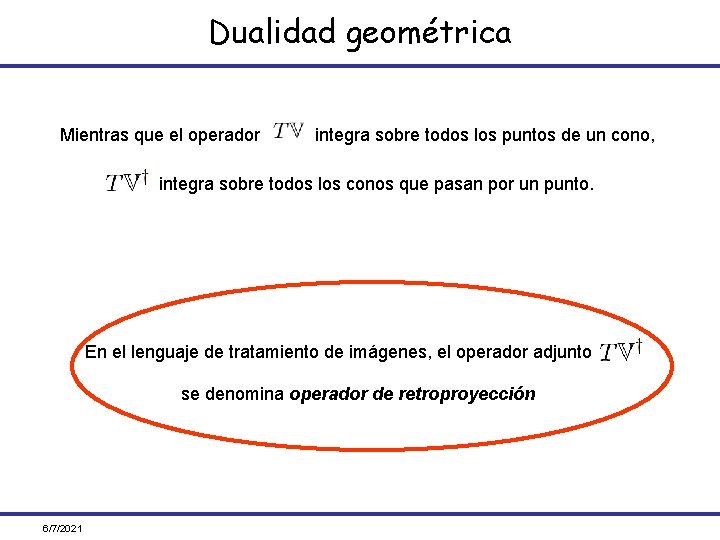 Dualidad geométrica Mientras que el operador integra sobre todos los puntos de un cono,