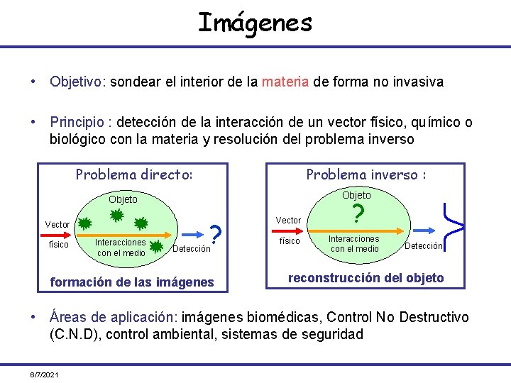 Imágenes • Objetivo: sondear el interior de la materia de forma no invasiva •