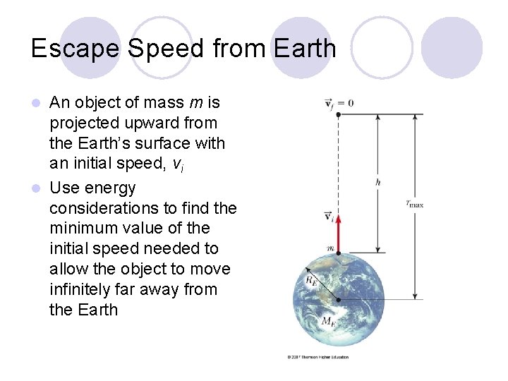 Escape Speed from Earth An object of mass m is projected upward from the