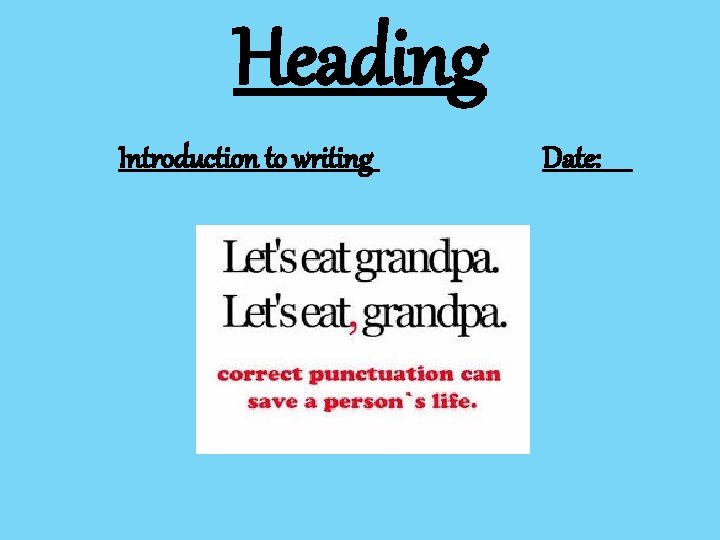 Heading Introduction to writing Date: 