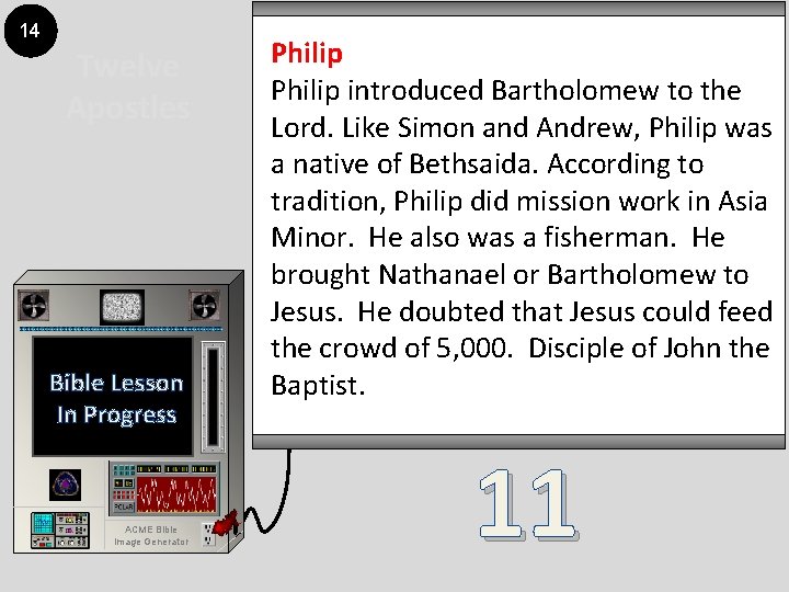 14 Twelve Apostles Bible Lesson In Progress ACME Bible Image Generator Philip introduced Bartholomew