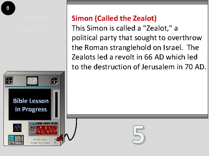 8 Twelve Apostles Simon (Called the Zealot) This Simon is called a "Zealot, "