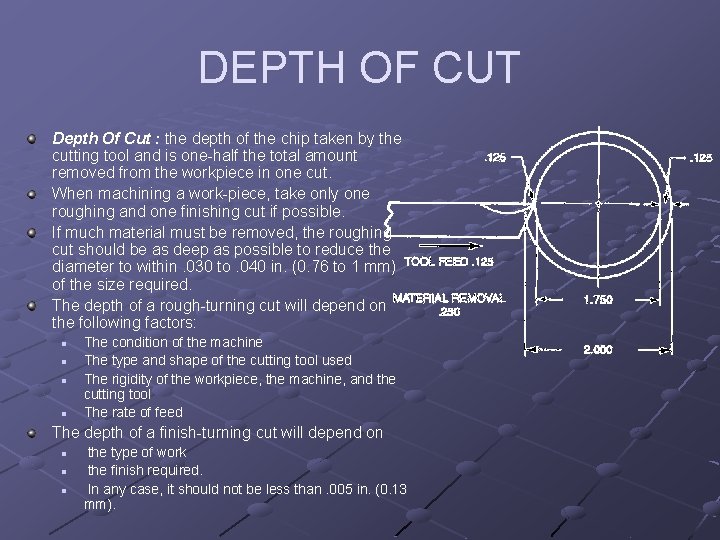 DEPTH OF CUT Depth Of Cut : the depth of the chip taken by