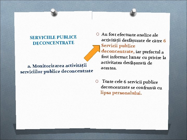 SERVICIILE PUBLICE DECONCENTRATE a. Monitorizarea activității serviciilor publice deconcentrate O Au fost efectuate analize SERVICIILE PUBLICE DECONCENTRATE a. Monitorizarea activității serviciilor publice deconcentrate O Au fost efectuate analize
