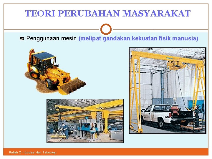 TEORI PERUBAHAN MASYARAKAT 12 Penggunaan mesin (melipat gandakan kekuatan fisik manusia) Kuliah 2 -