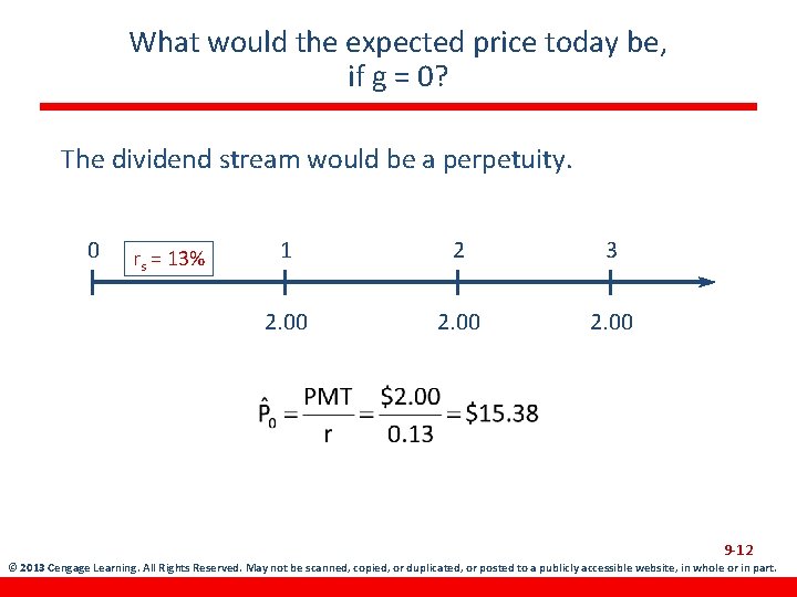 What would the expected price today be, if g = 0? The dividend stream