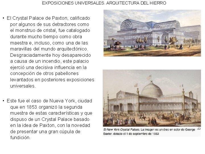 EXPOSICIONES UNIVERSALES. ARQUITECTURA DEL HIERRO • El Crystal Palace de Paxton, calificado por algunos