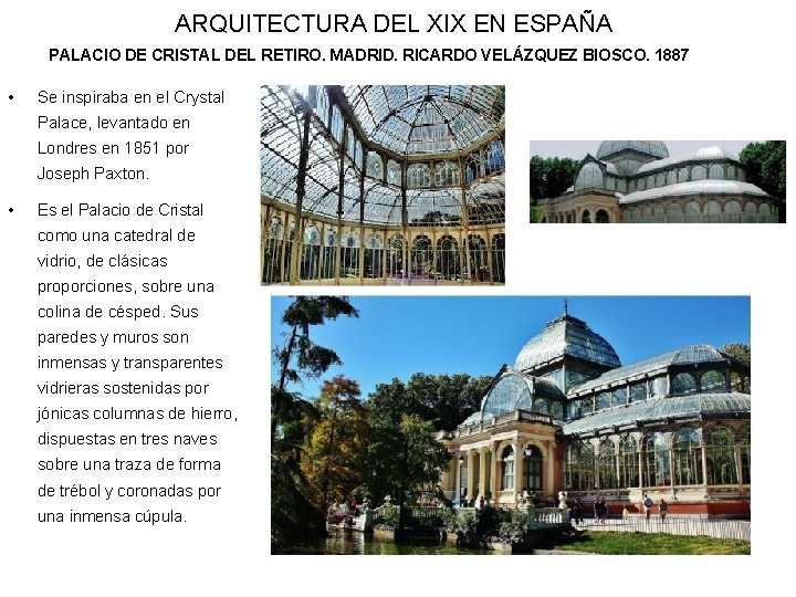 ARQUITECTURA DEL XIX EN ESPAÑA PALACIO DE CRISTAL DEL RETIRO. MADRID. RICARDO VELÁZQUEZ BIOSCO.