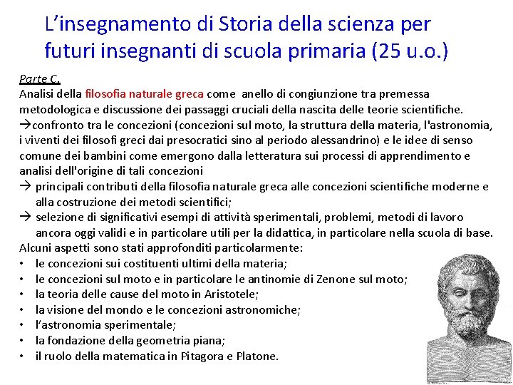 L’insegnamento di Storia della scienza per futuri insegnanti di scuola primaria (25 u. o.