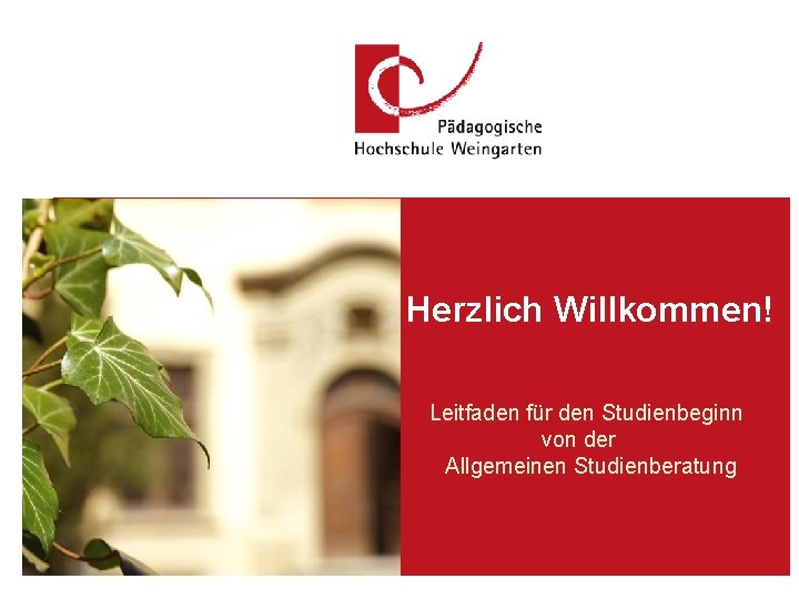 Herzlich Willkommen! Leitfaden für den Studienbeginn von der Allgemeinen Studienberatung PH Weingarten, 07. 06.