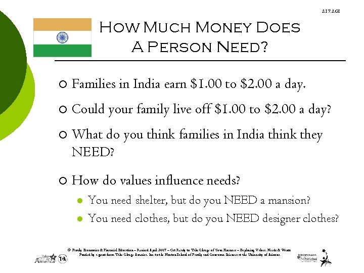 2. 17. 2. G 1 How Much Money Does A Person Need? ¡ Families